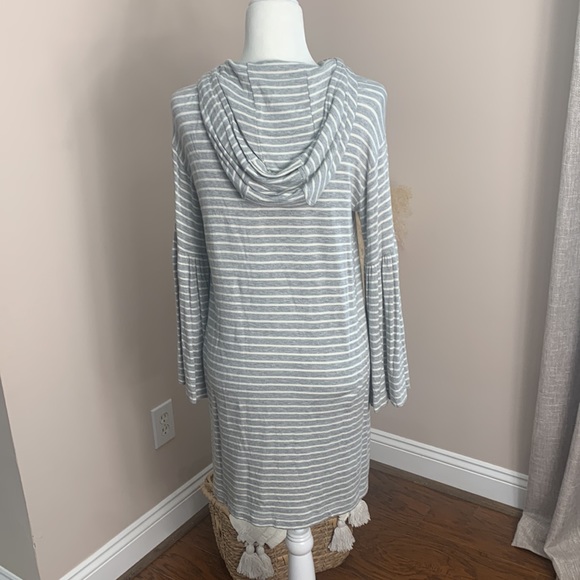 Gray White Striped Jersey-Knit Dress with Hood - Picture 4 of 9